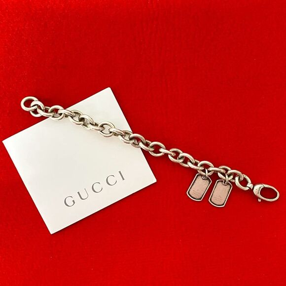 Gucci Double Dog Tag Silver 925 Bracelet - Picture 1 of 6